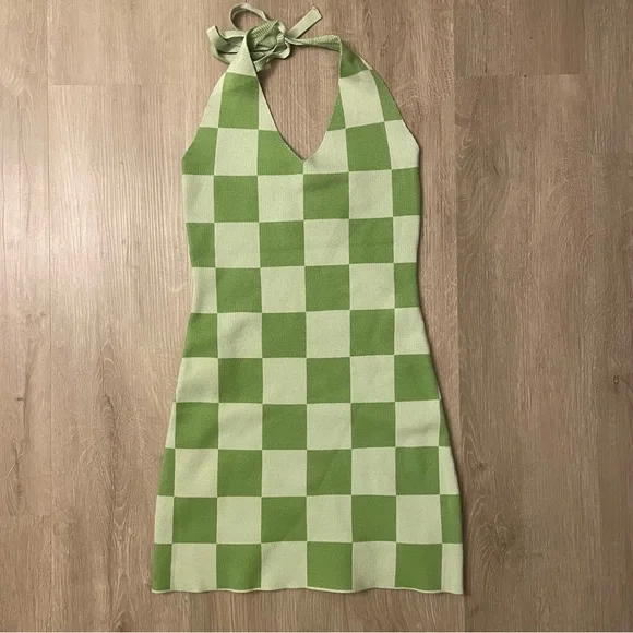 Peppermayo | Dresses | Green Checkered Knit Halter Dress | Poshmark
